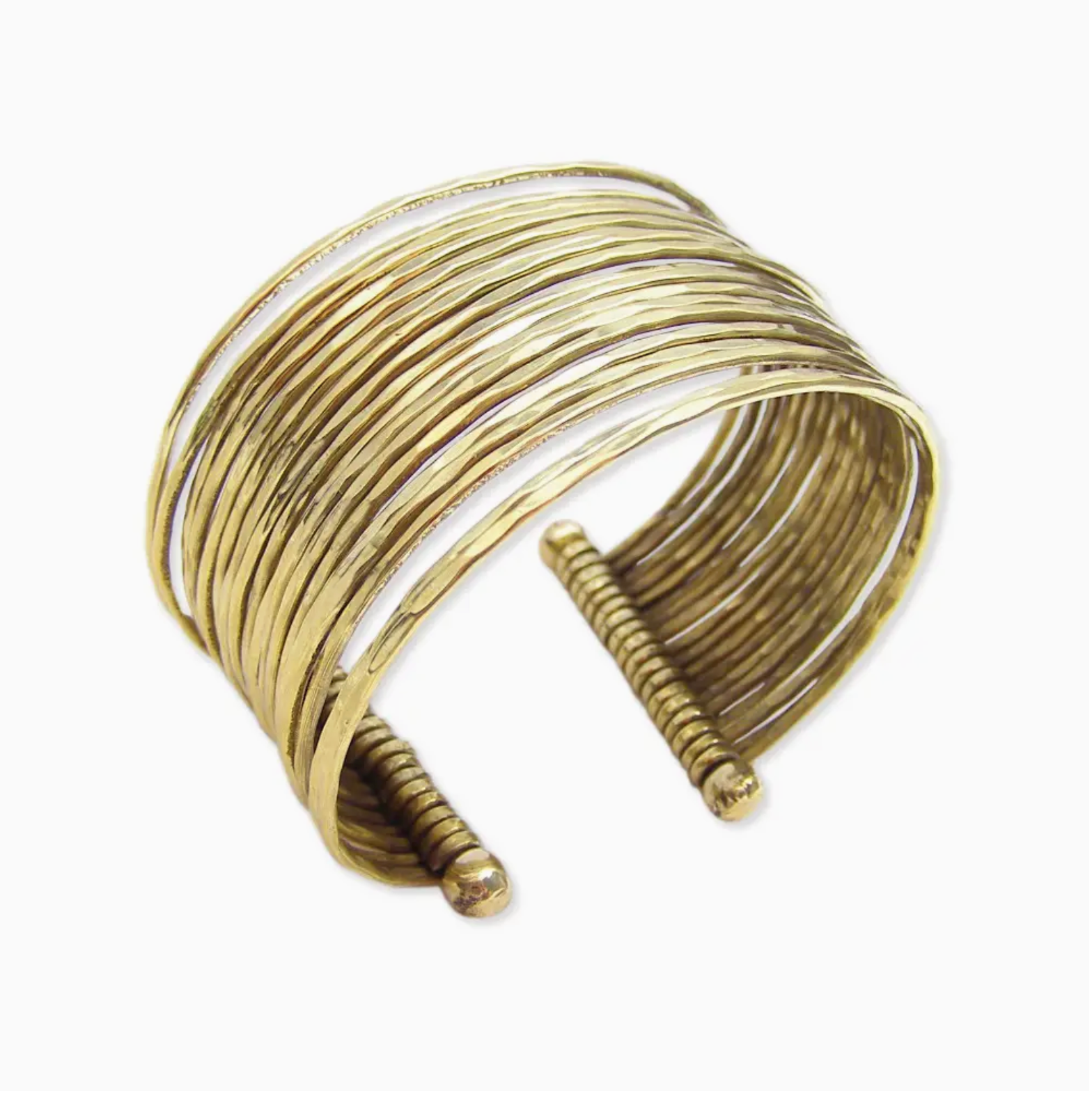 Gold Metal Thin Hammered Bunch Cuff Bracelet