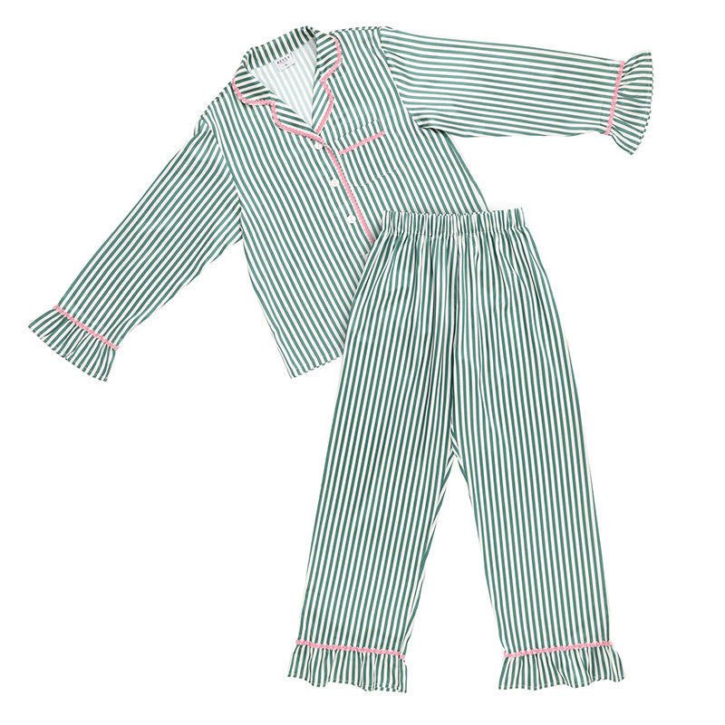Green Ruffle Stripe PJ Set