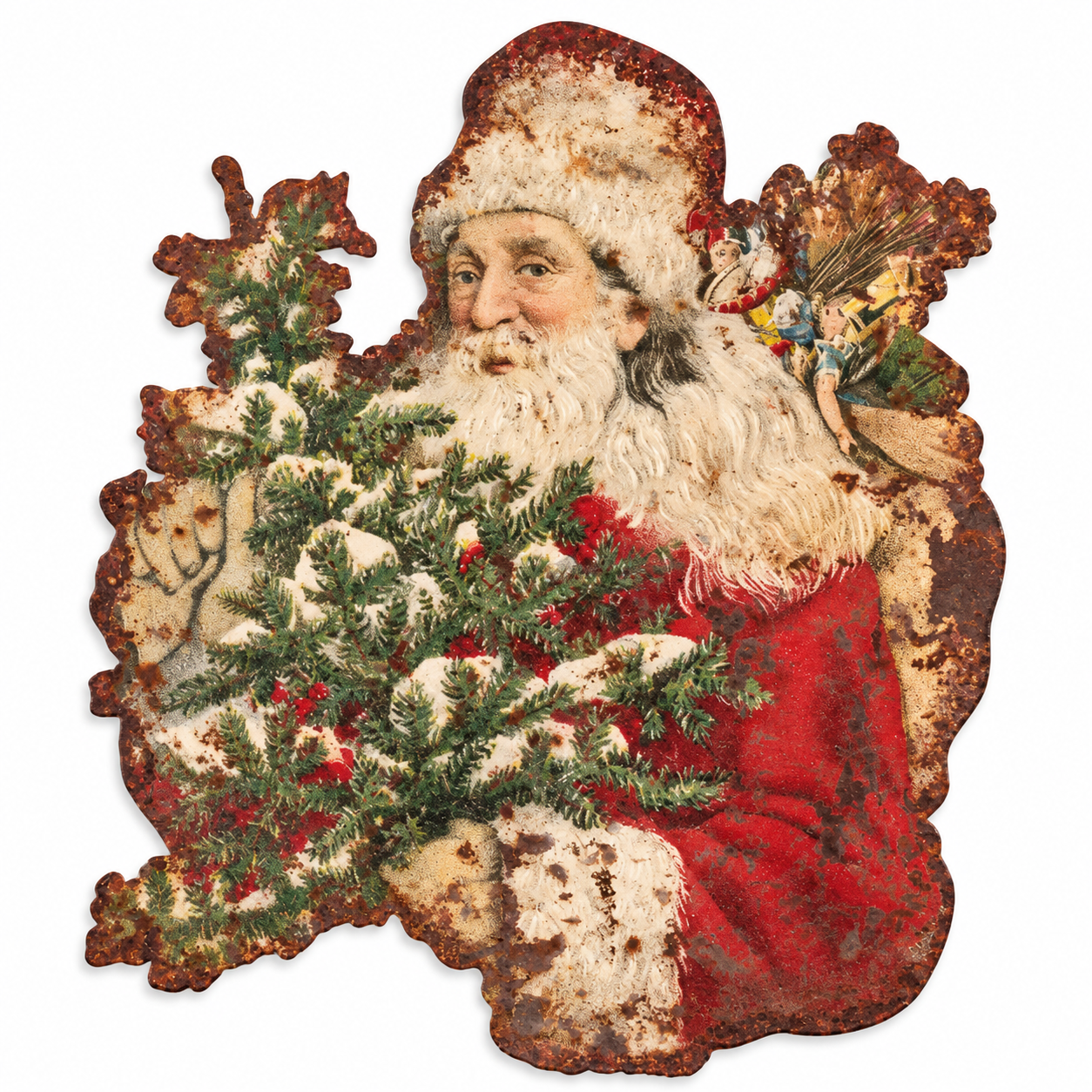 Santa with Tree Metal Wall Plaque