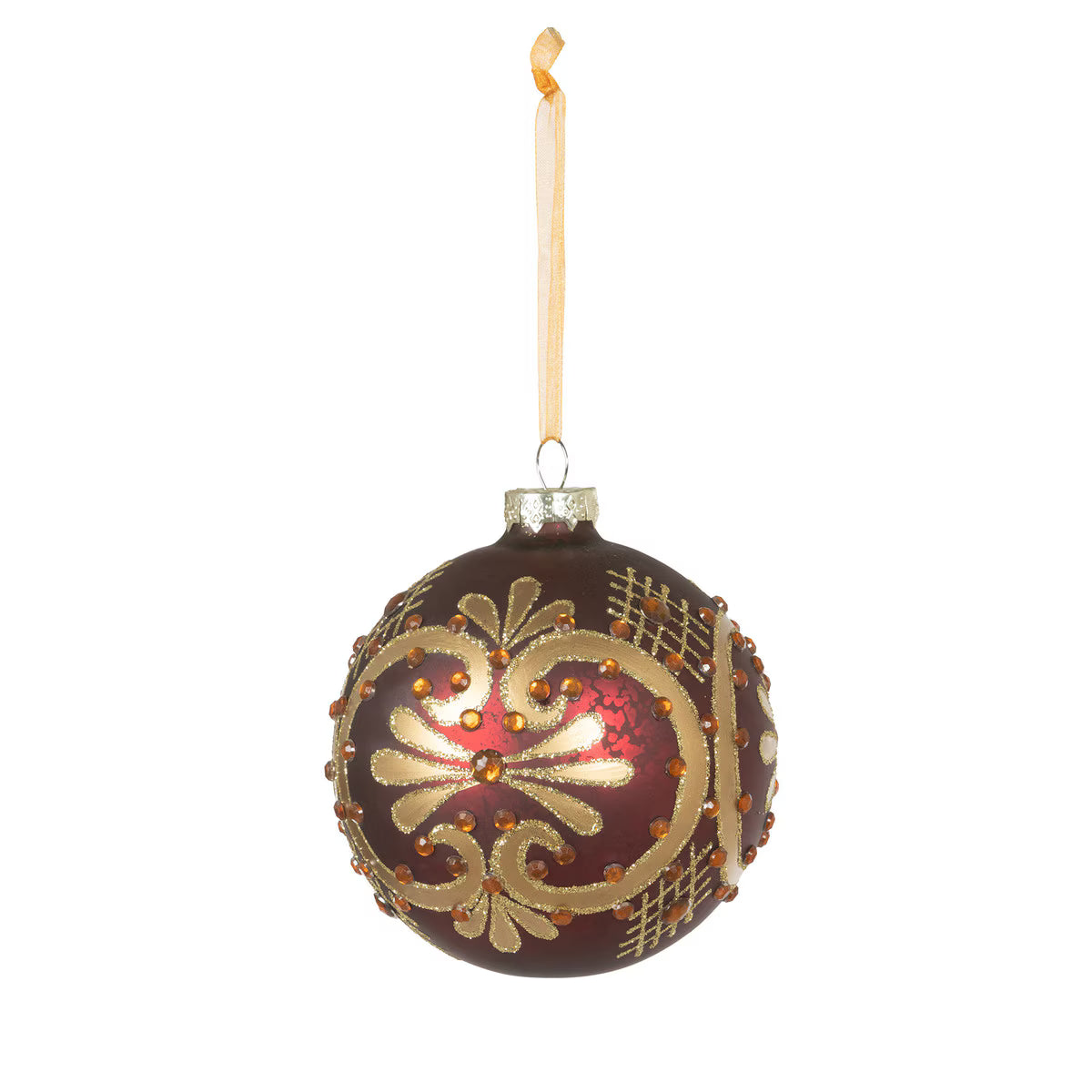 Ruby Beaded Pattern Glass Ball Ornament