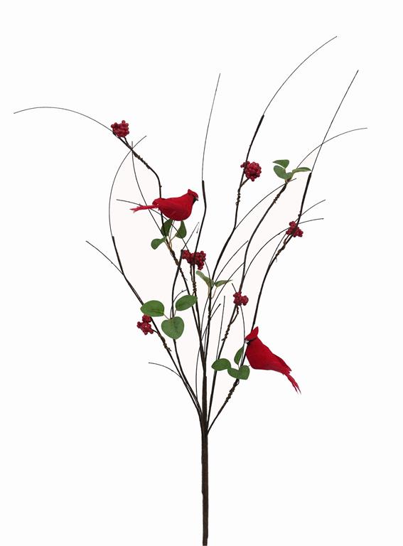 37" Red Berry & Cardinal Branch