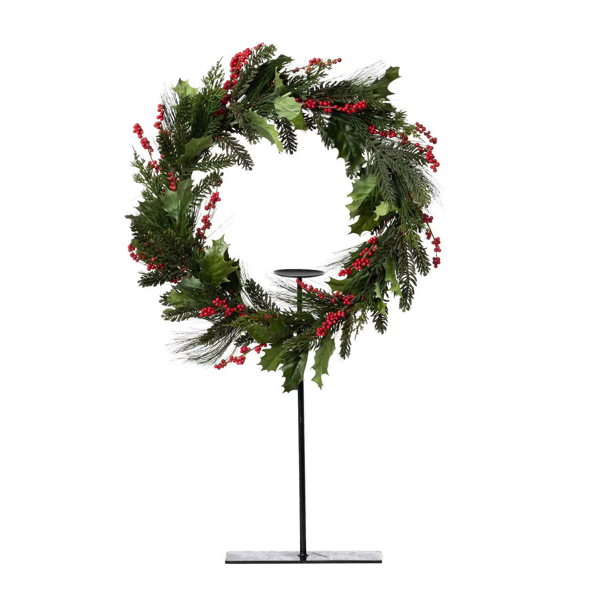 Pine & Holly Wreath on Candle Stand
