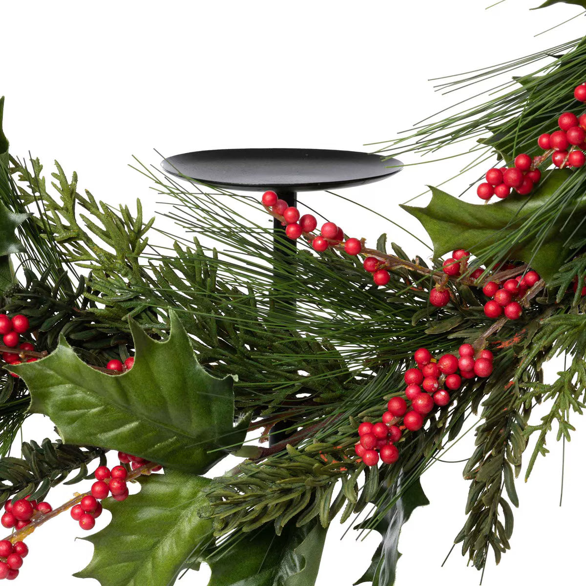 Pine & Holly Wreath on Candle Stand