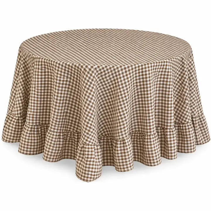 72" Gingham Check Round Tablecloth with Ruffled Edge