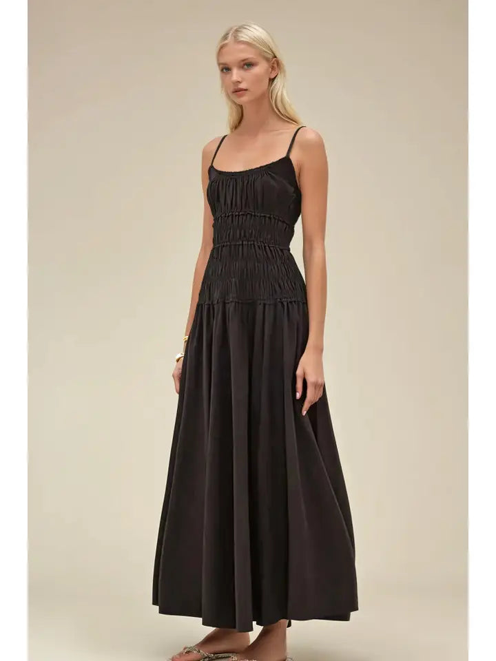 Black Smocked Maxi Cotton Dress