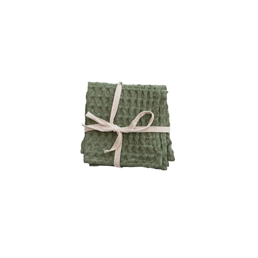 Green Cotton Waffle Weave Dish Towels