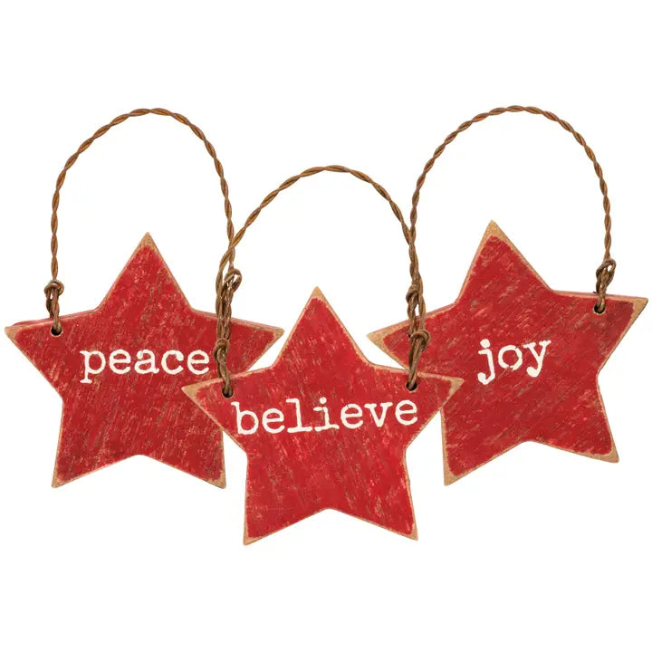 Joy, Peace, & Believe Rustic Slat Ornament