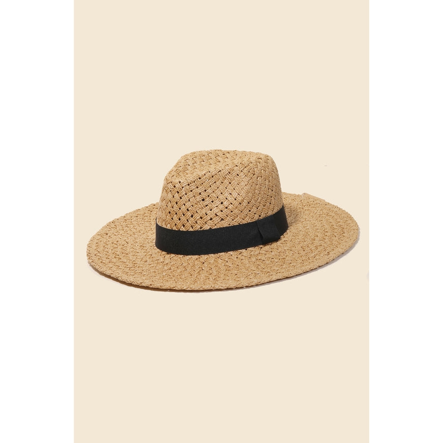 Straw Braided Black Ribbon Sun Hat