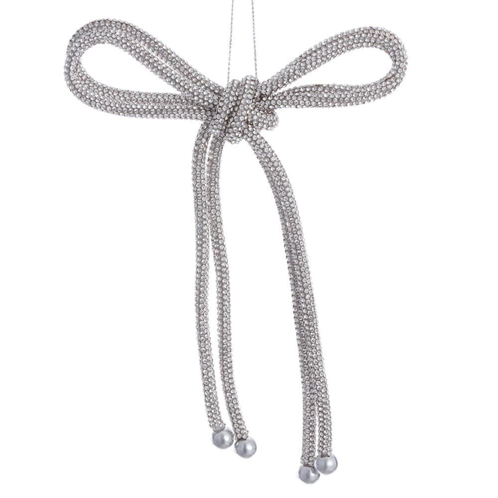 7" Silver Diamond Bow Ornament