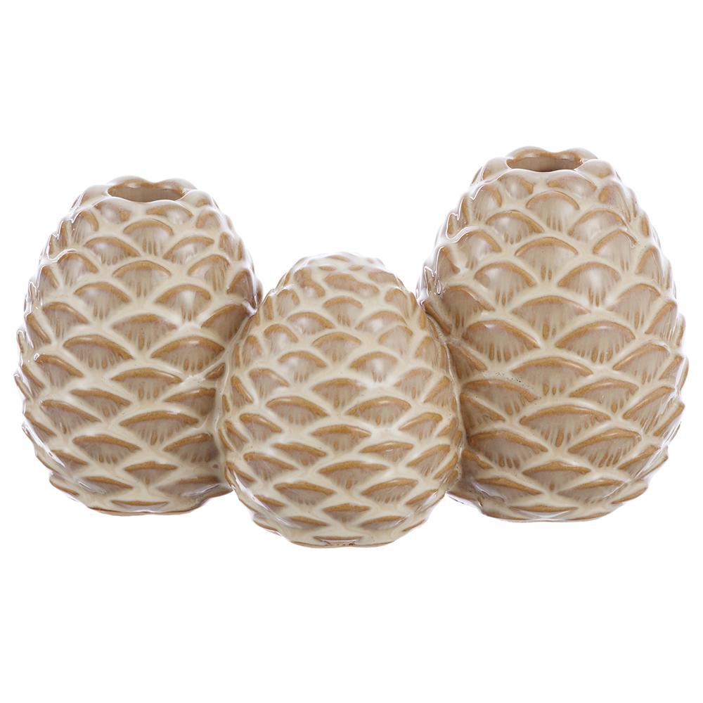 4" Brown & Cream Ceramic Pine Cone Taper Holder