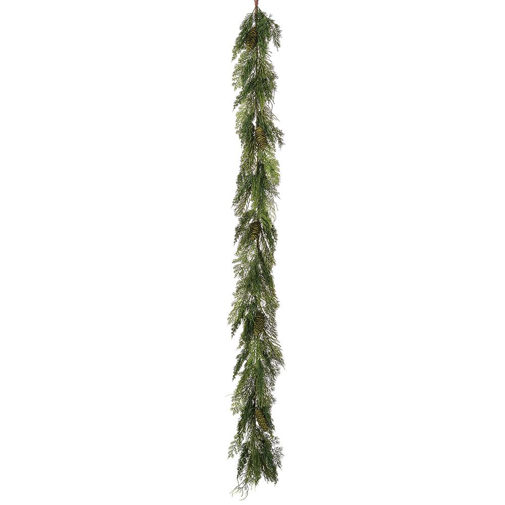 6' Mixed Cedar & Pine Garland W/ Pine Cones