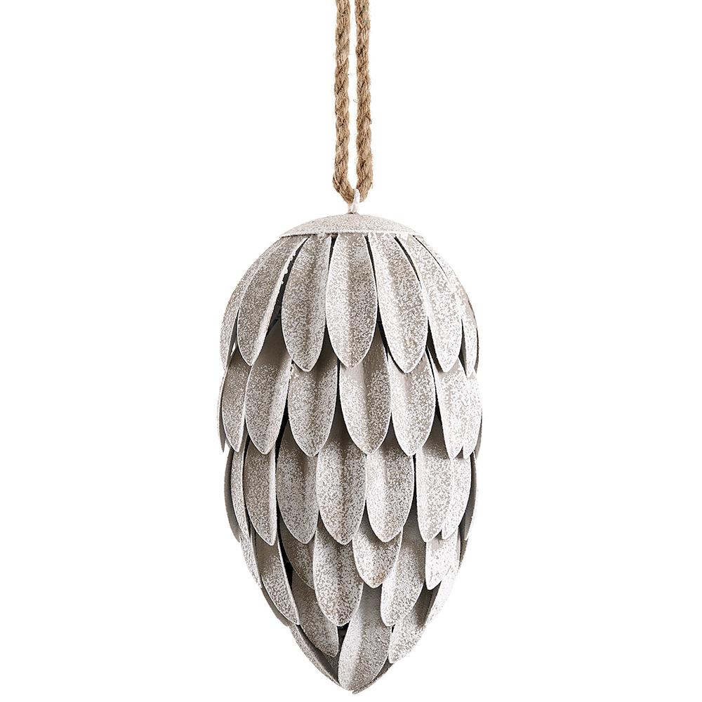 13" Whitewashed Metal Pine Cone Ornament