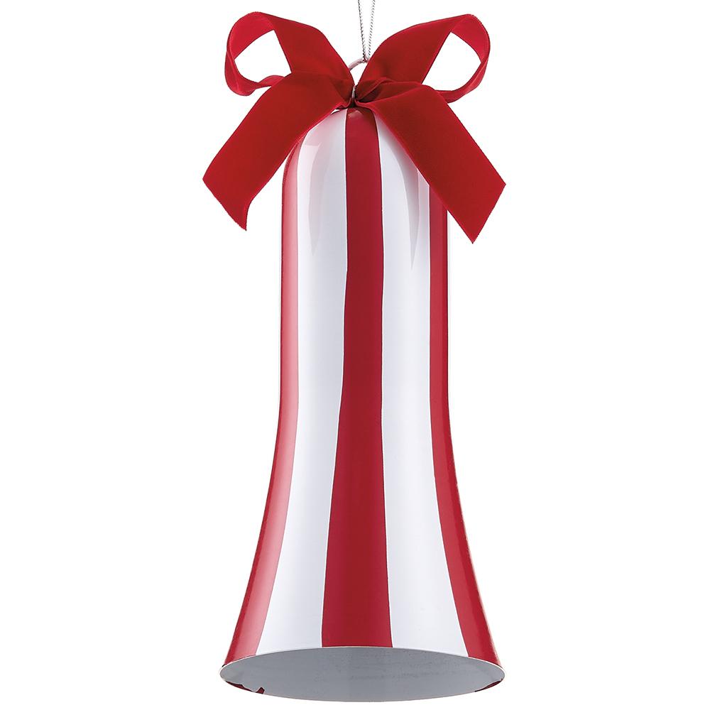 10.5" Red & White Metal Bell Ornament with Bow