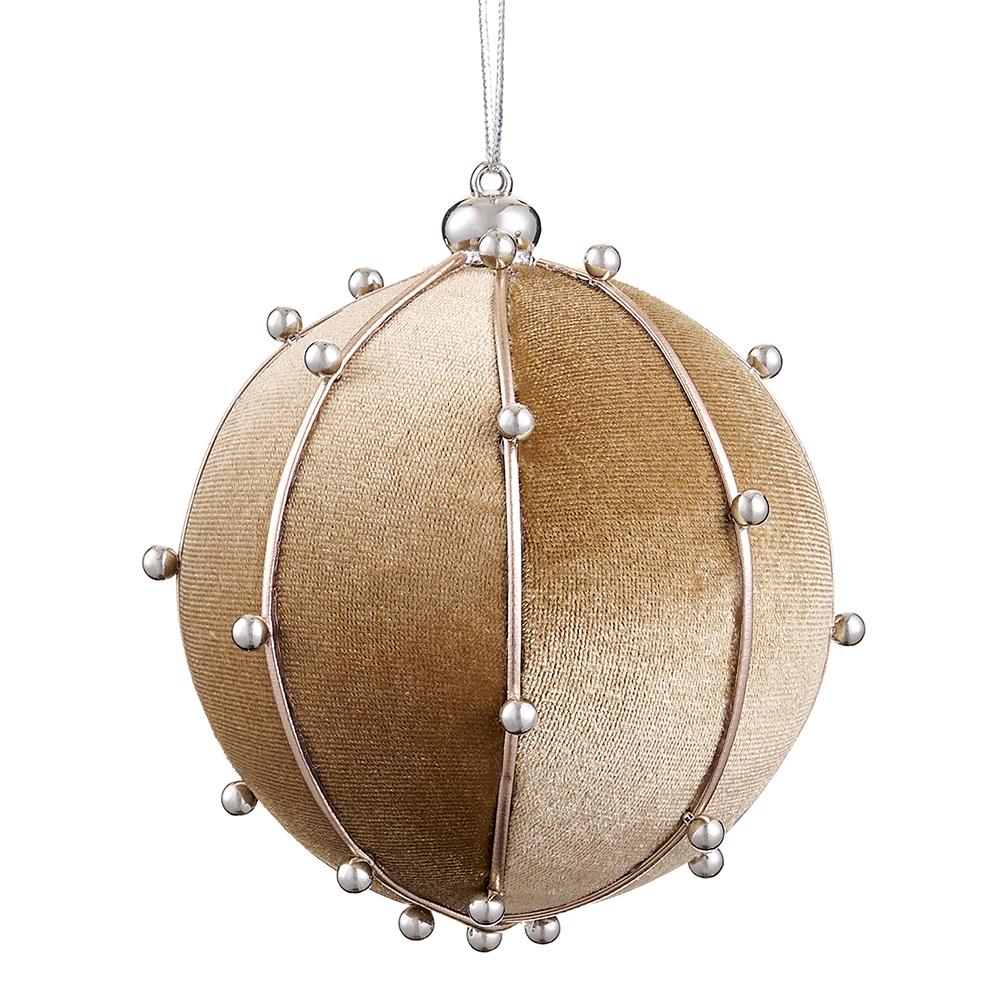 4" Taupe Beaded Velvet Ball Ornament