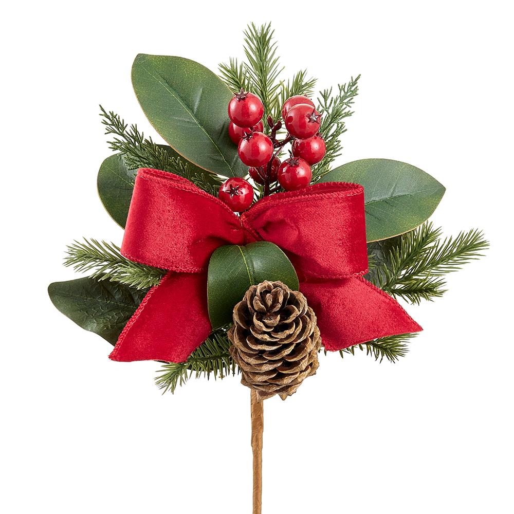 14" Berry, Pine Cone & Magnolia Leaf Pick