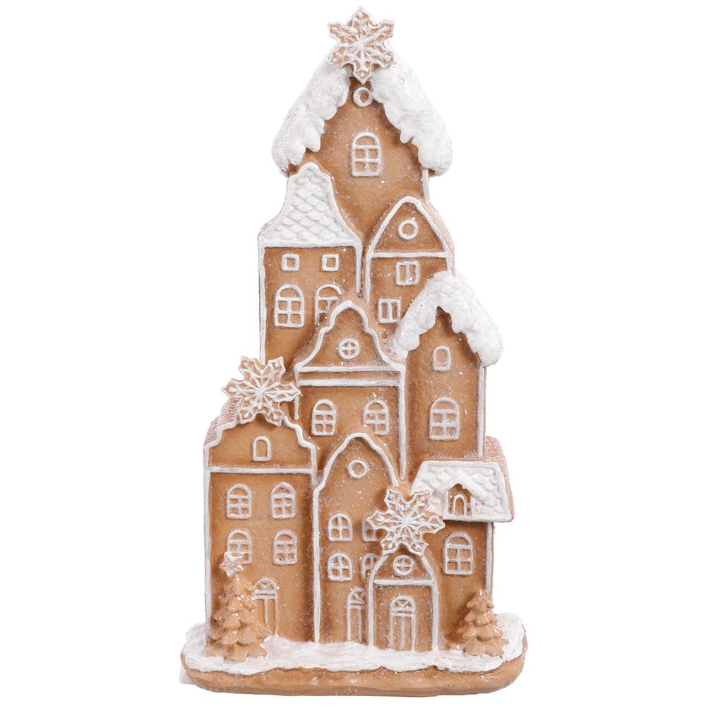 8" Brown & White Snowed Gingerbread House