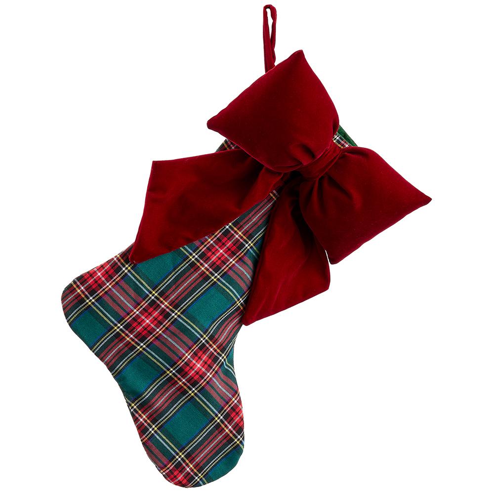 19.5" Plaid Stocking with Velvet Bow