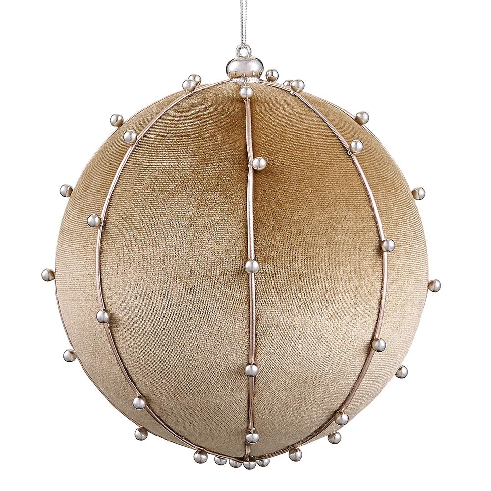 6" Taupe Beaded Velvet Ball Ornament