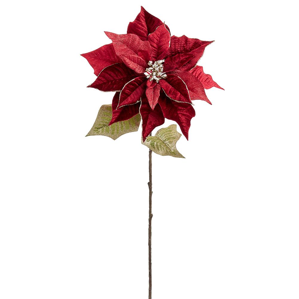 28" Velvet & Shimmer Poinsettia Spray