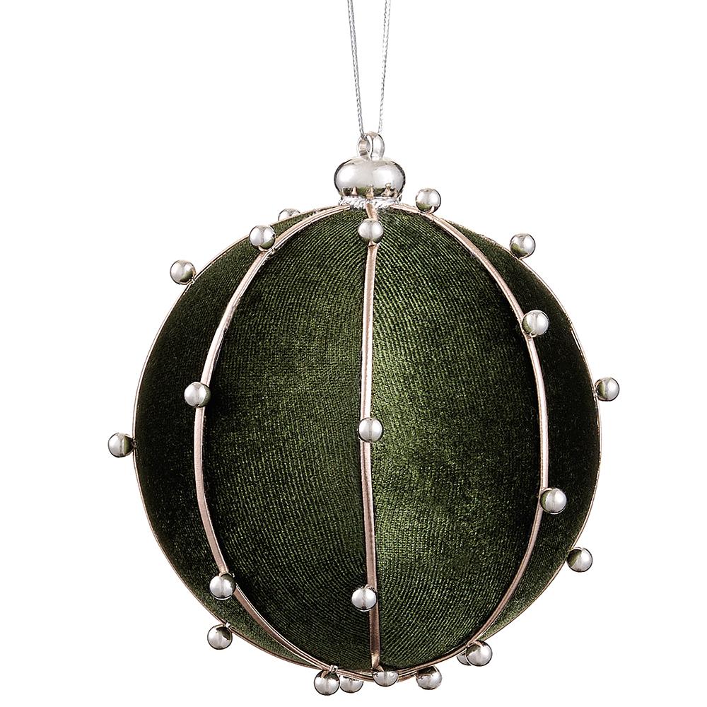 4" Green Beaded Velvet Ornament