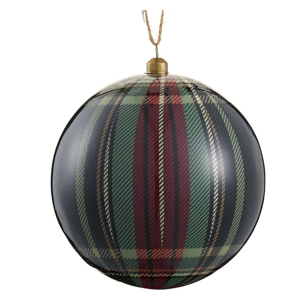 6" Two-Tone Green Plaid Plastic Ball Ornament