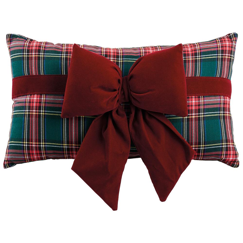 8" x 18.5" Plaid Pillow with Velvet Bow