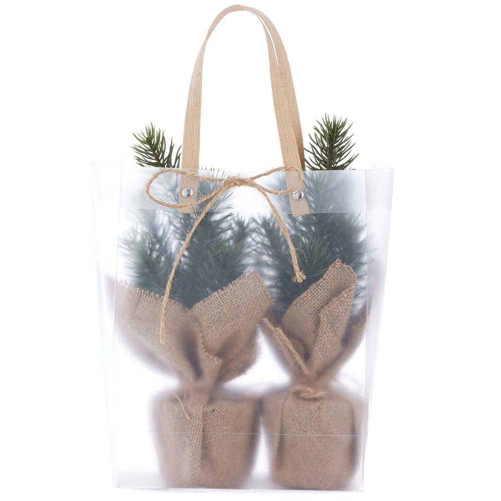 13" Pine Trees in Burlap Gift Bag