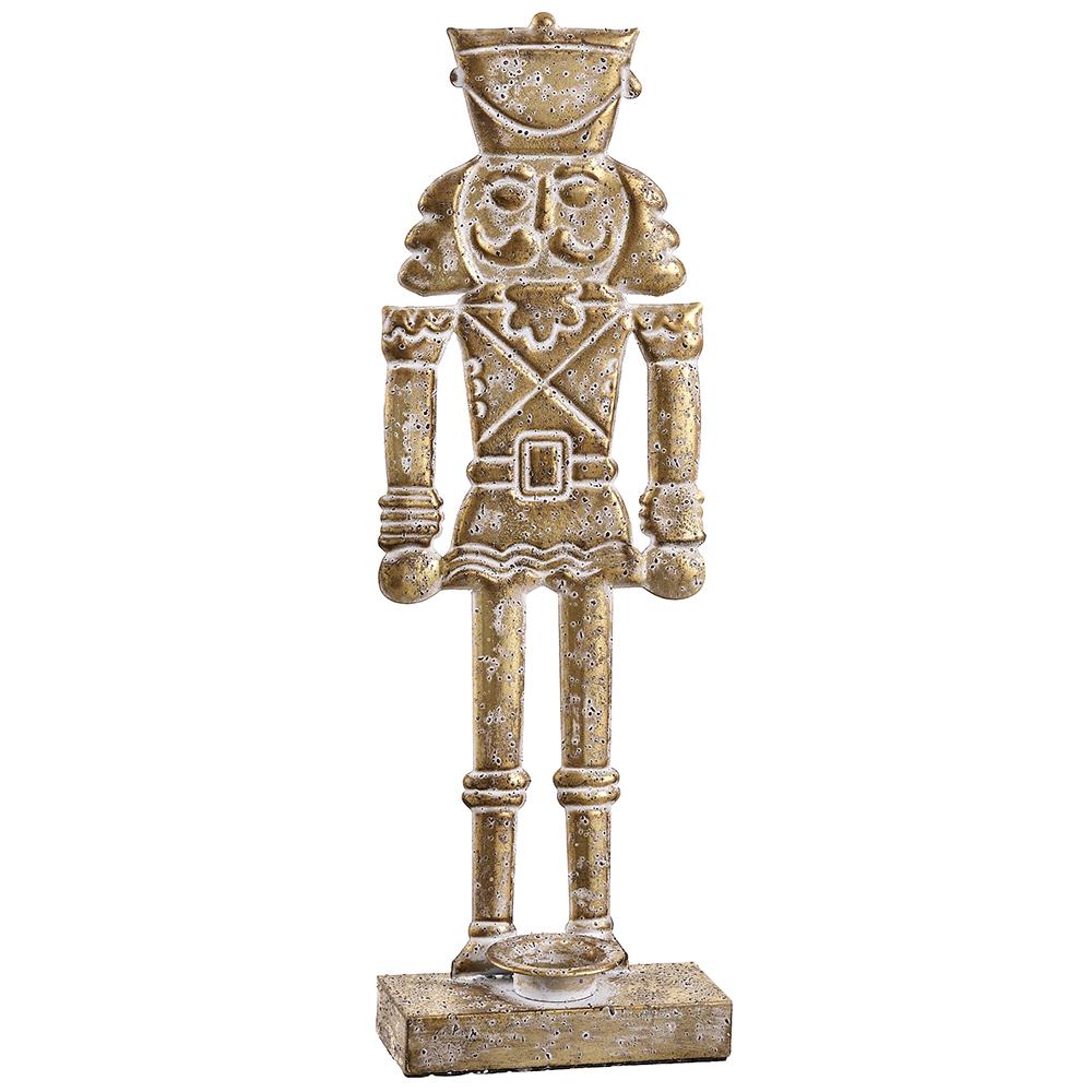 20.5" Antique Gold Metal Nutcracker Candleholder
