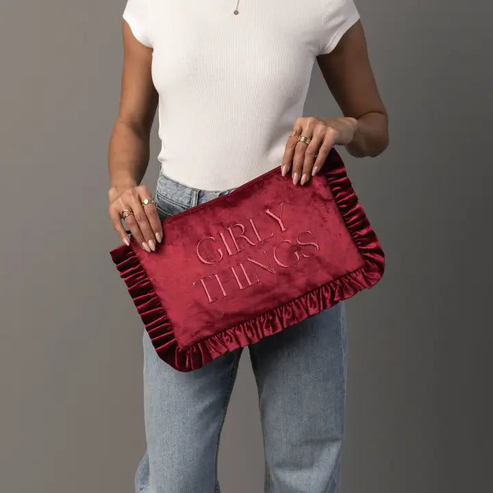 Velvet Ruffle Travel Pouch