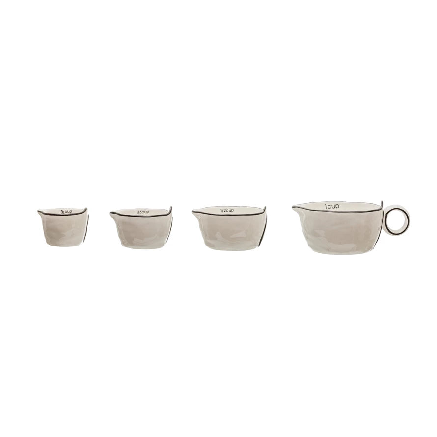 White w/ Black Rim Stoneware Measuring Cup Set