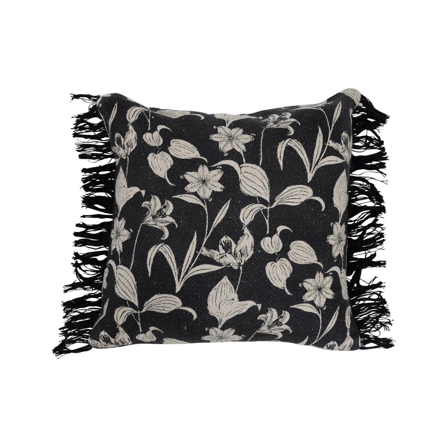 Floral Printed Fringe Pillow