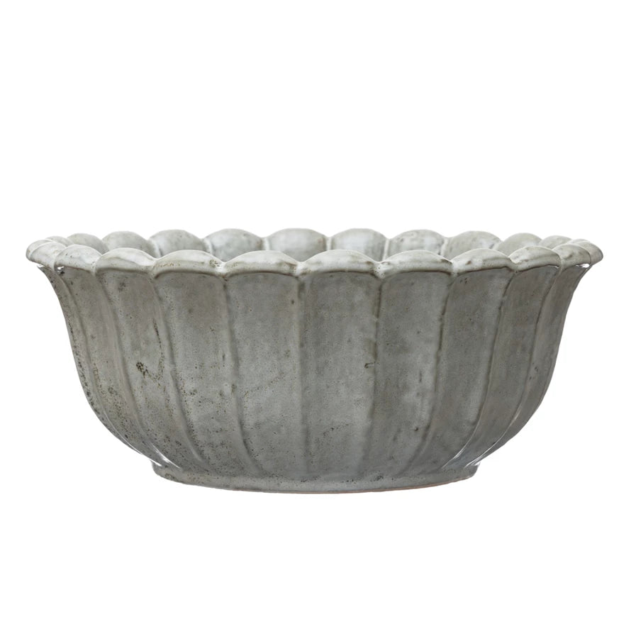 Antique White Stoneware Flower Bowl