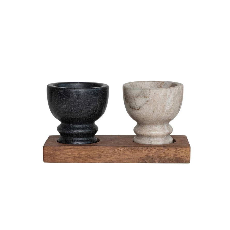 Marble Bowls & Wood Tray