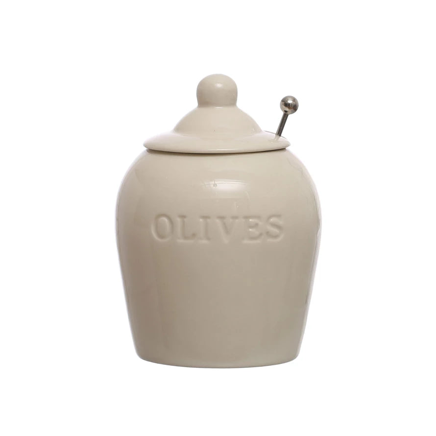 "Olive" Jar w/ Metal Spoon