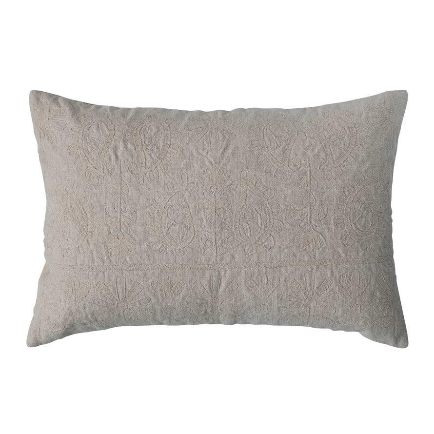 Cream Embroidered Paisley Pillow