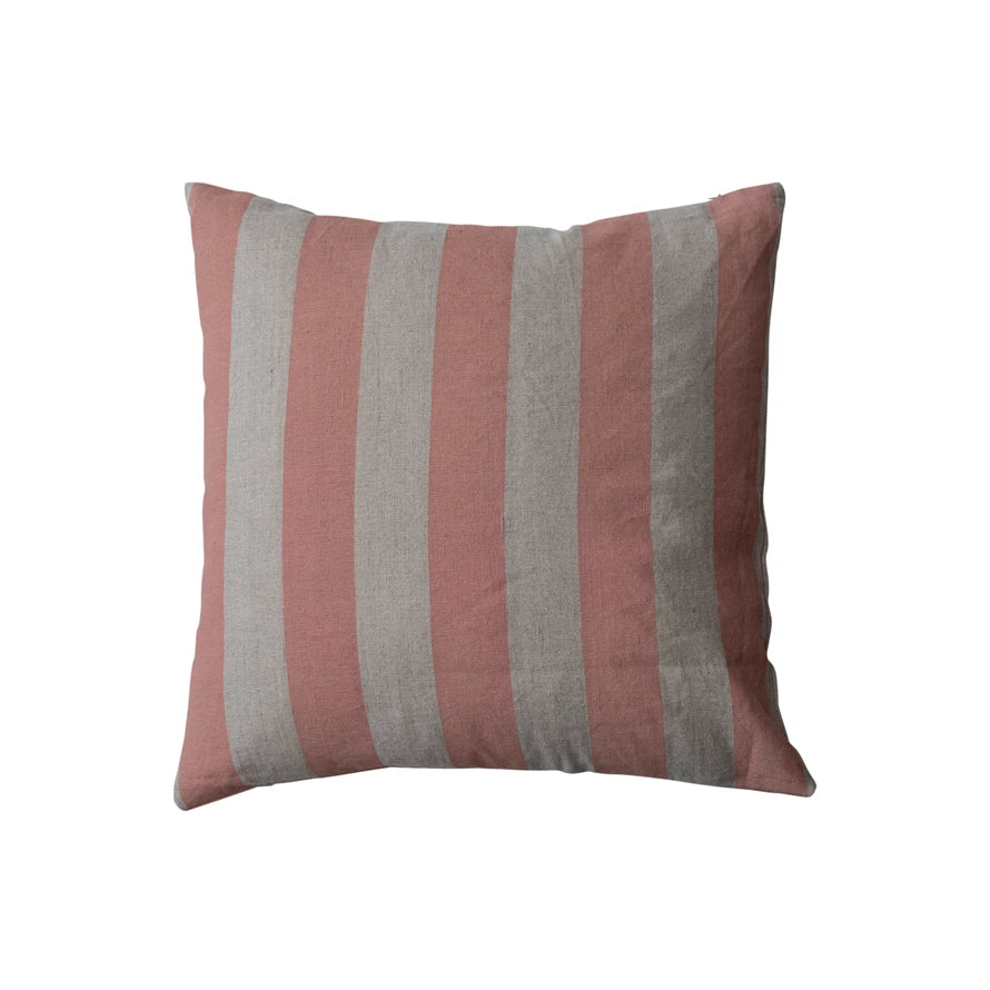 Peach Striped Linen Pillow