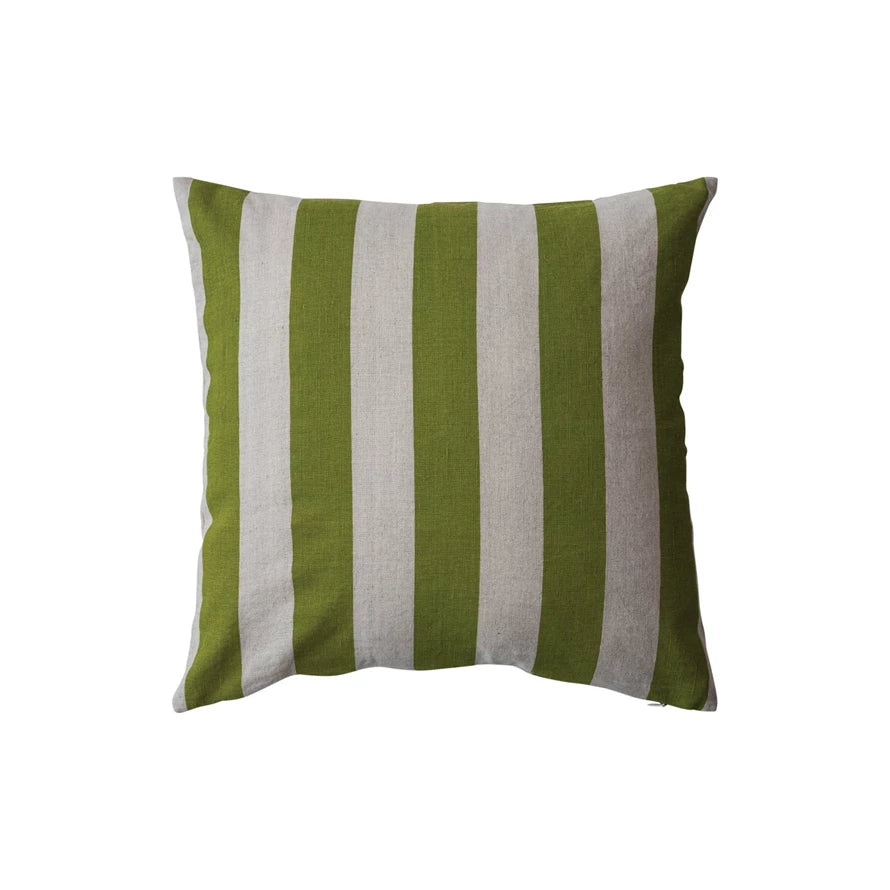 Green Striped Linen Pillow