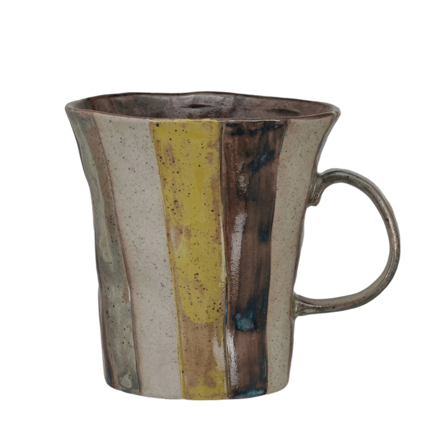 Earth Tone Striped Stoneware Mug