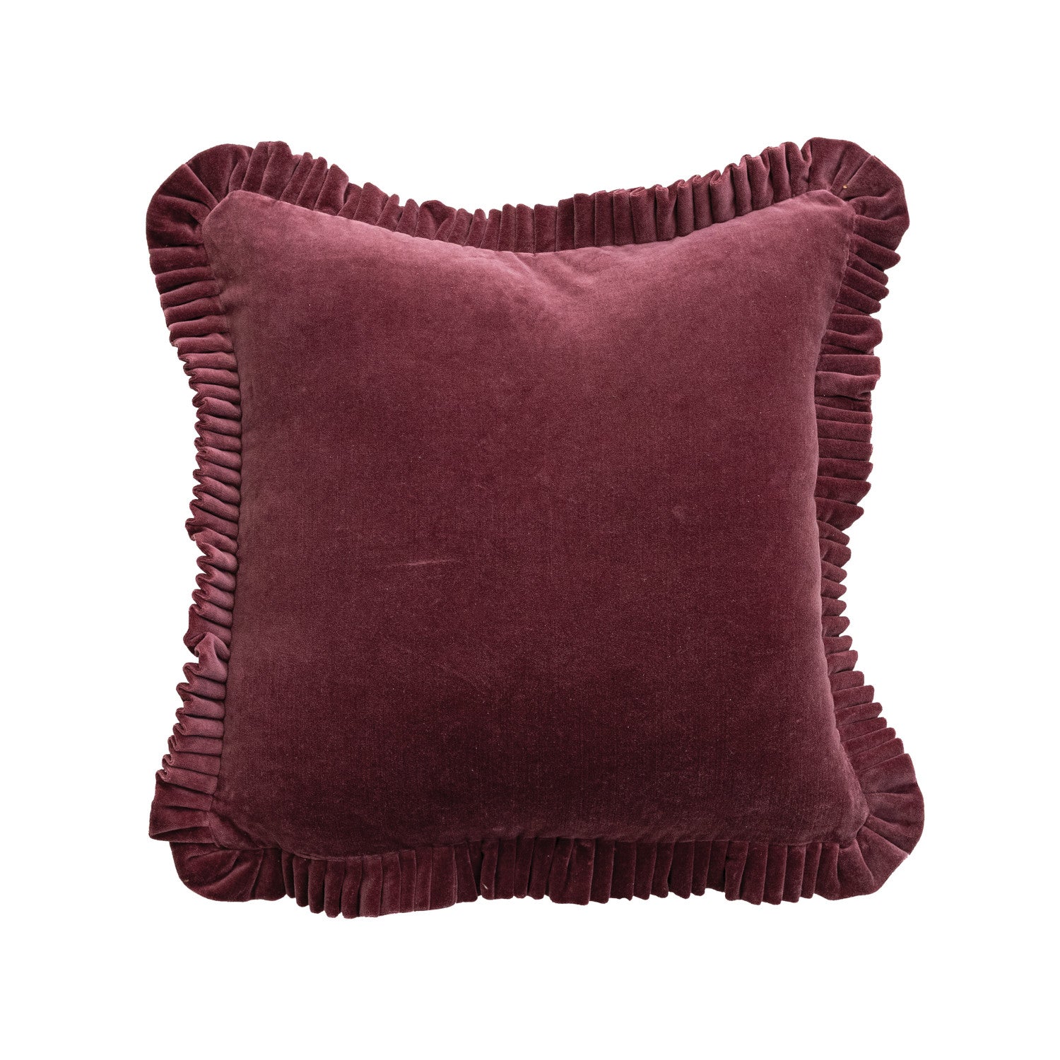 Burgundy Cotton Velvet Ruffle Pillow