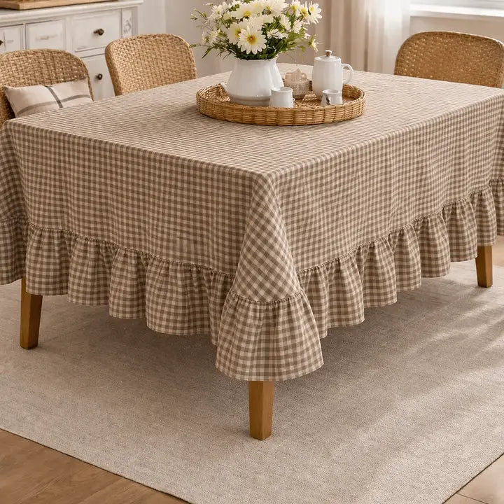 56"x120" Gingham Check Tablecloth with Ruffled Edge
