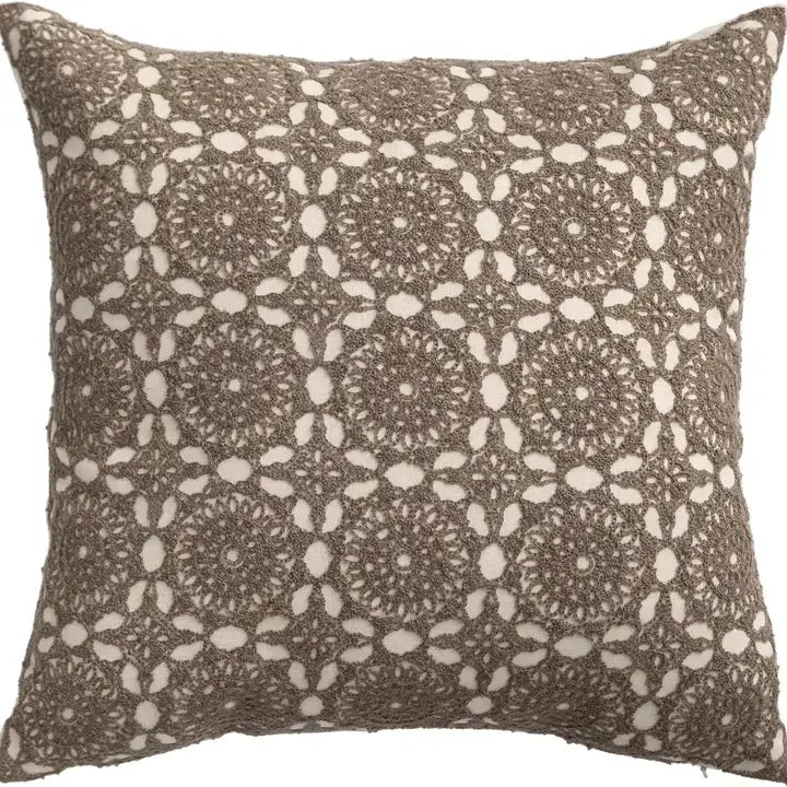 18" Brown Medallion Embroidery Pillow