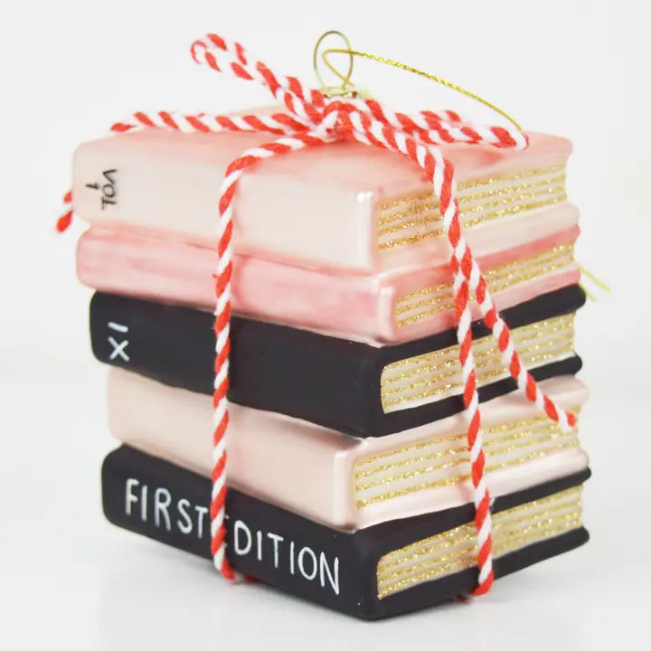 Book Club Stack Glass Christmas Ornament