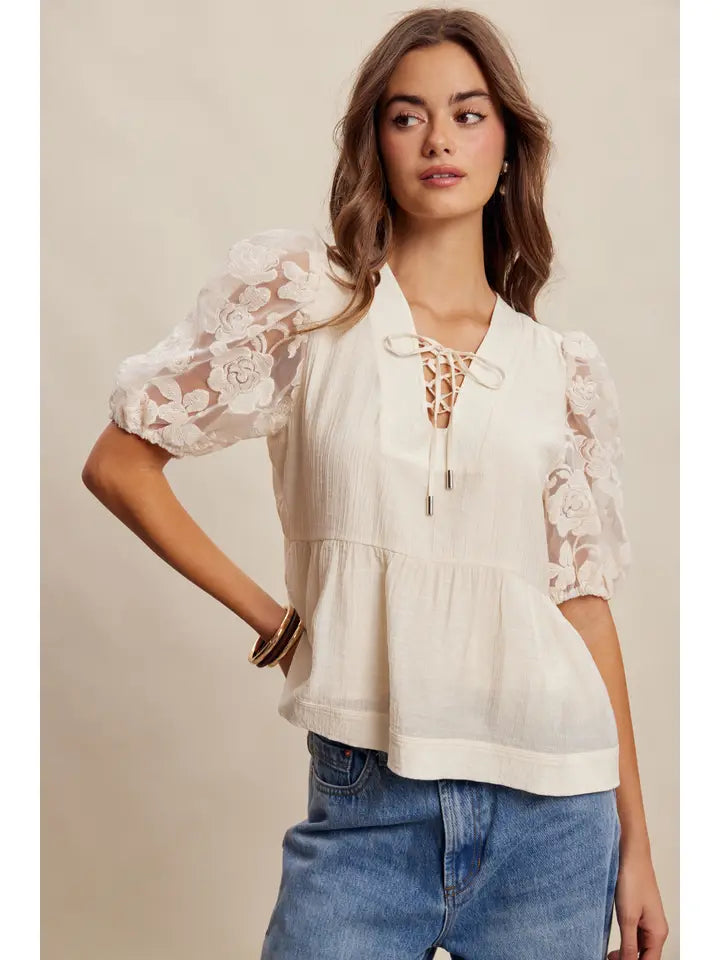 Lace Sleeve Peplum Blouse