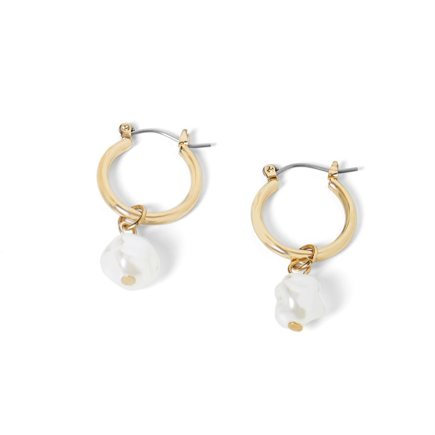 Small Gold Pearl Dangle Earrings