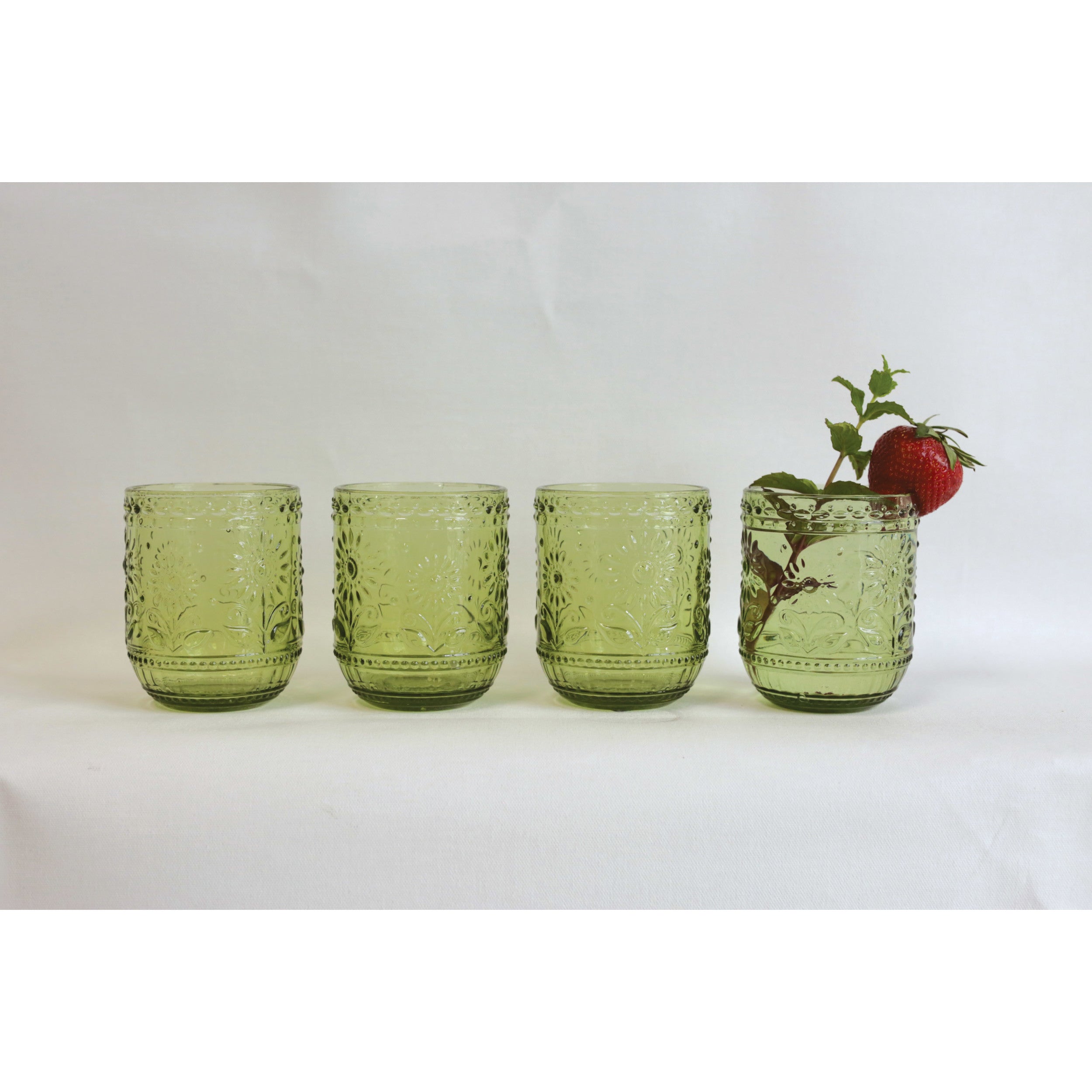 Embossed green drinking glass