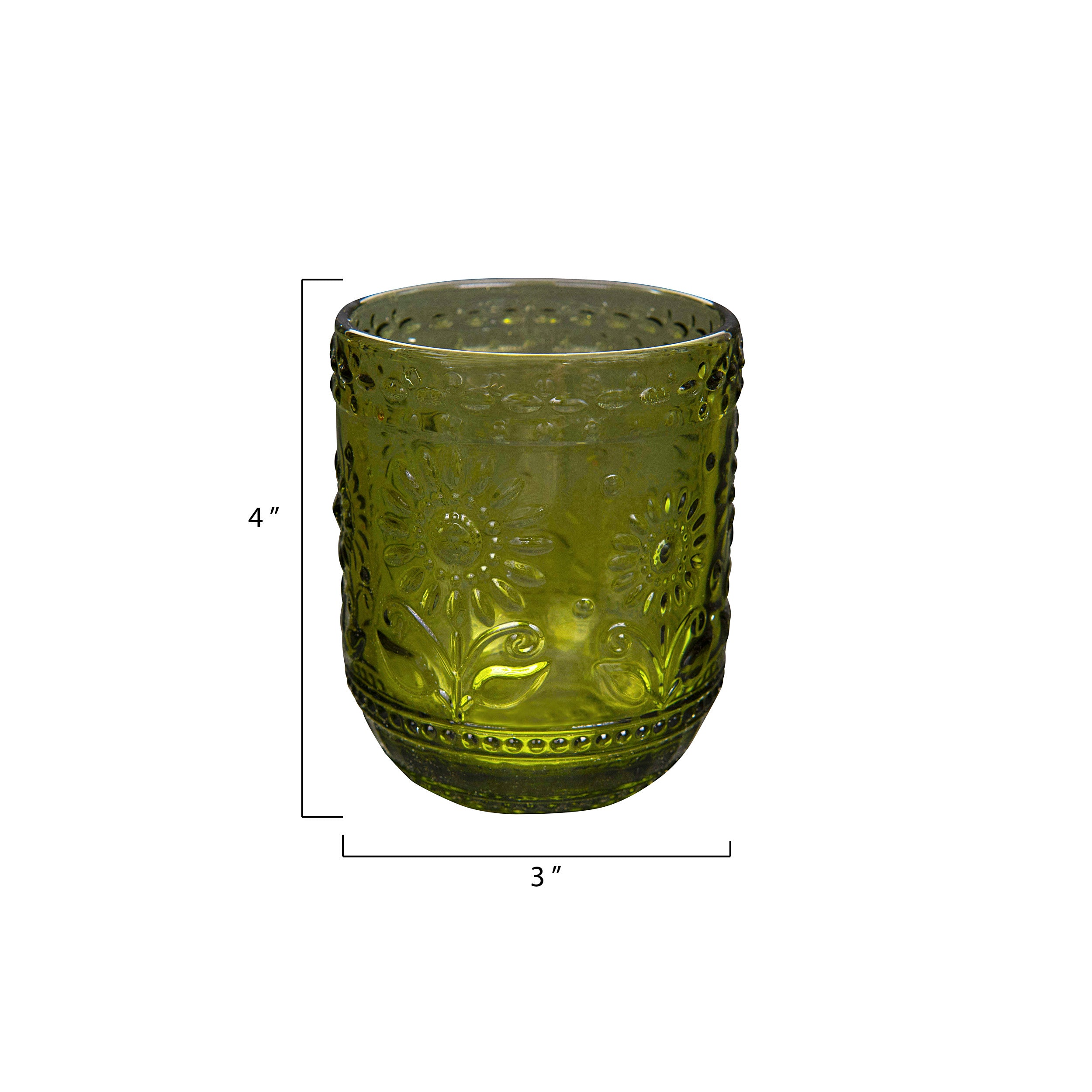 Embossed green drinking glass