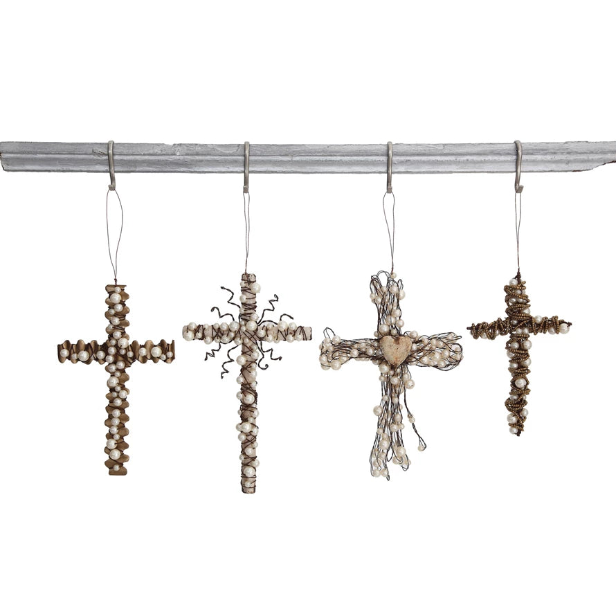 Wire Cross with Beads Ornament