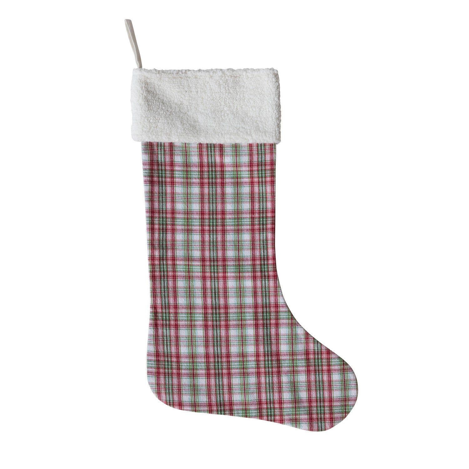 20" Plaid Stocking with Faux Sherpa Cuff
