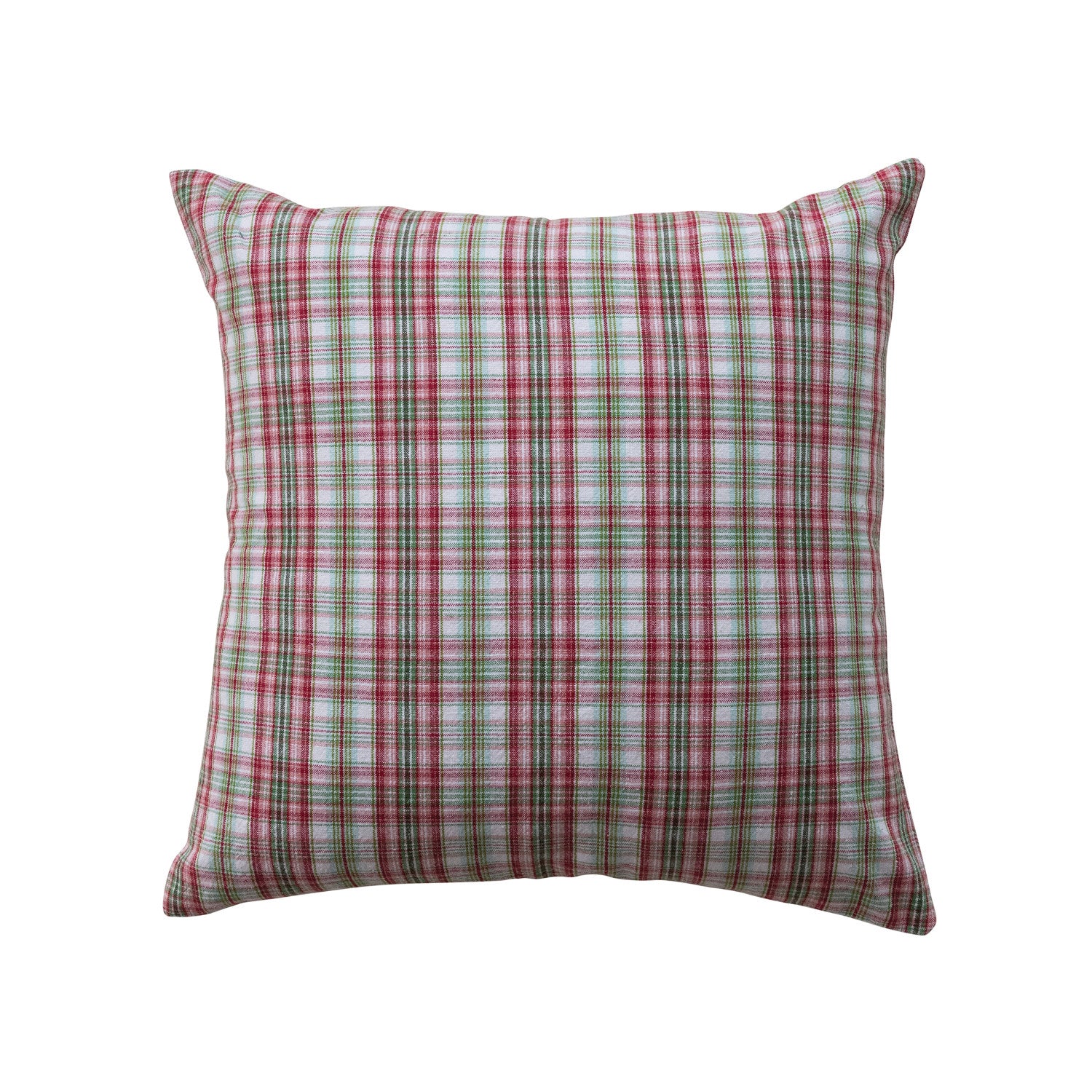 18" Woven Cotton Plaid Pillow