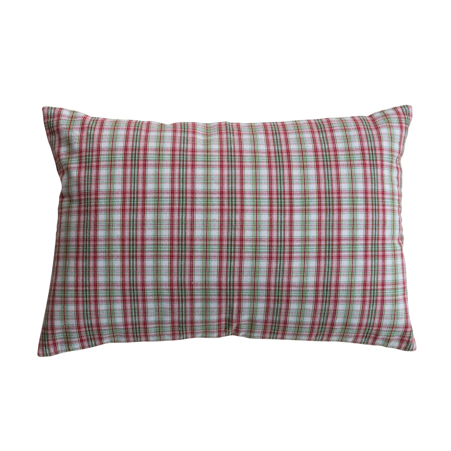 24" Woven Cotton Plaid Lumbar Pillow